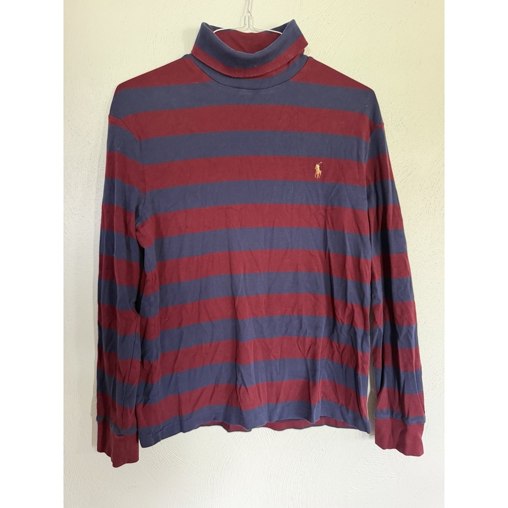 Polo Ralph Lauren Striped Interlock Turtleneck Pullover Sweater Blue Burgundy L